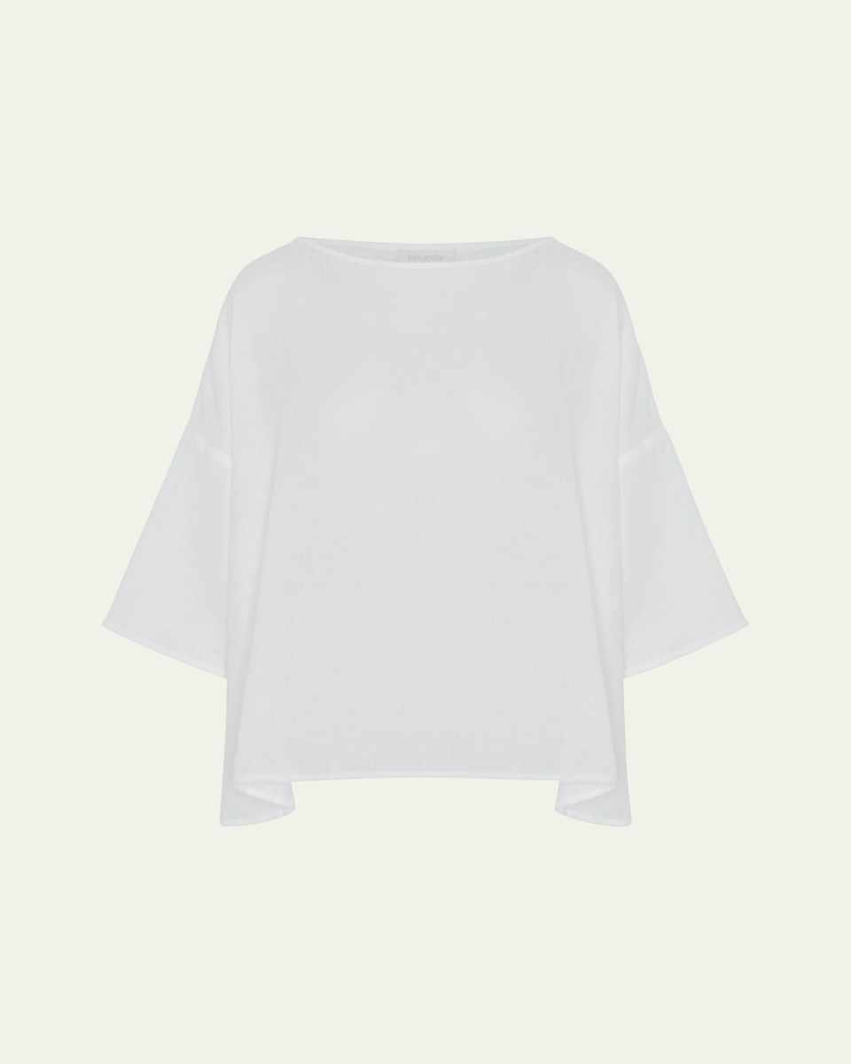 Sloped Shoulder Wide A-Line Scoop Neck Top (Mid Length)